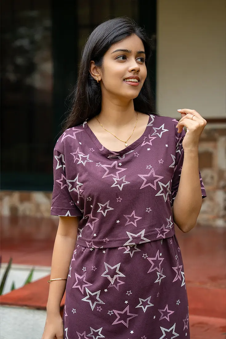                                                              NB Printed Plum Maternity Maxi                                                         