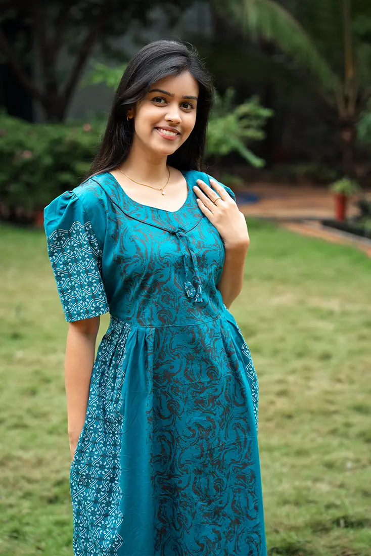 NB Printed Teal Green Cotton Maxi