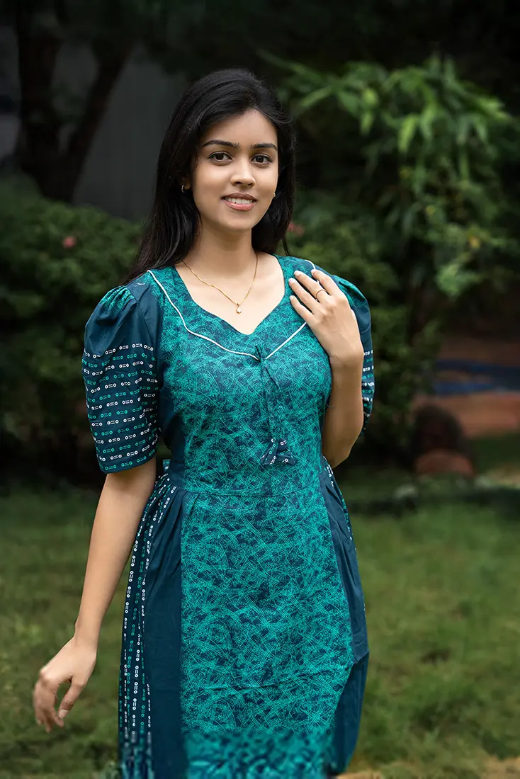 NB Printed Night Teal Cotton Maxi