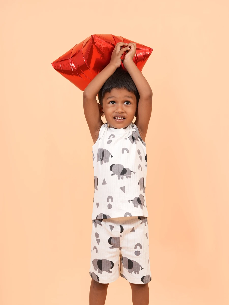 White Elephant Print Sleeveless Co-ord Set