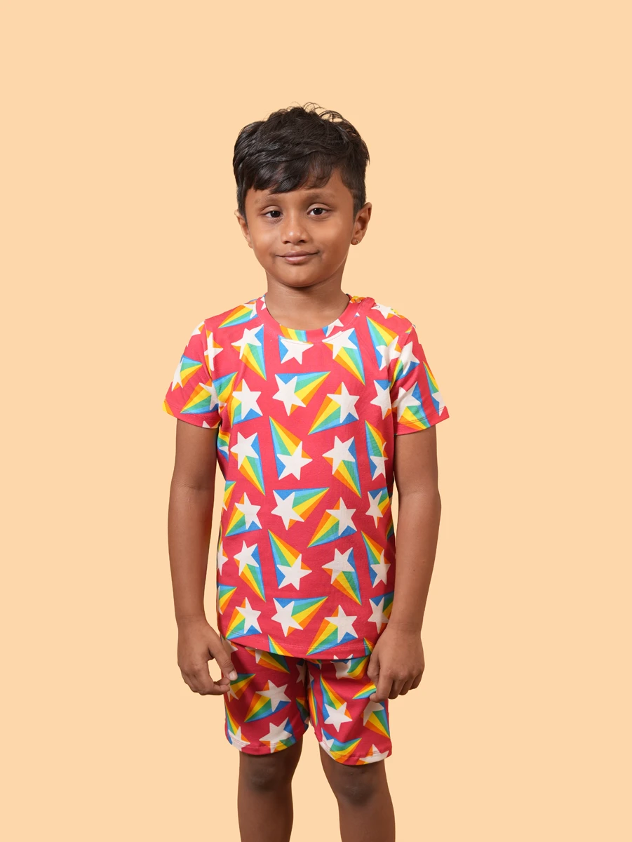 Rainbow Star Print Co-ord Set (Red) | 100% Cotton Single Jersey | 6M–6Y
