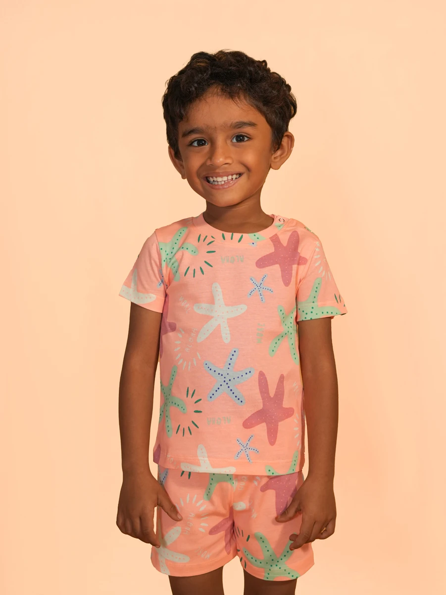 Peach Starfish Co-ord Set – Half Sleeves