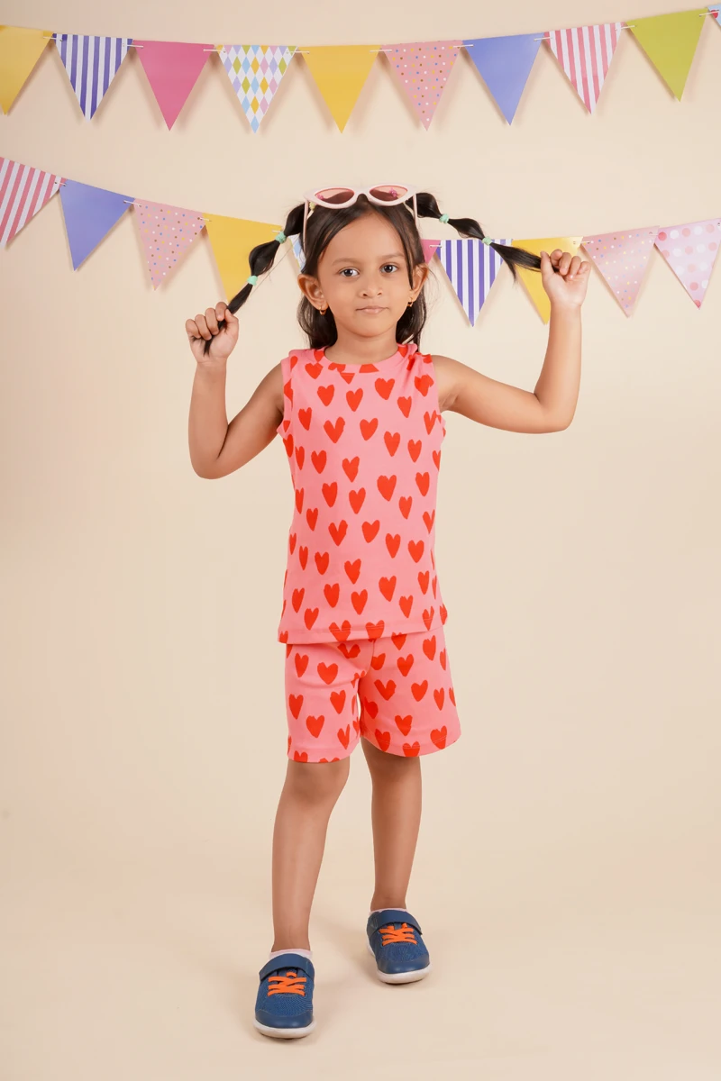 Red Heart Printed Sleeveless Co-ord Set