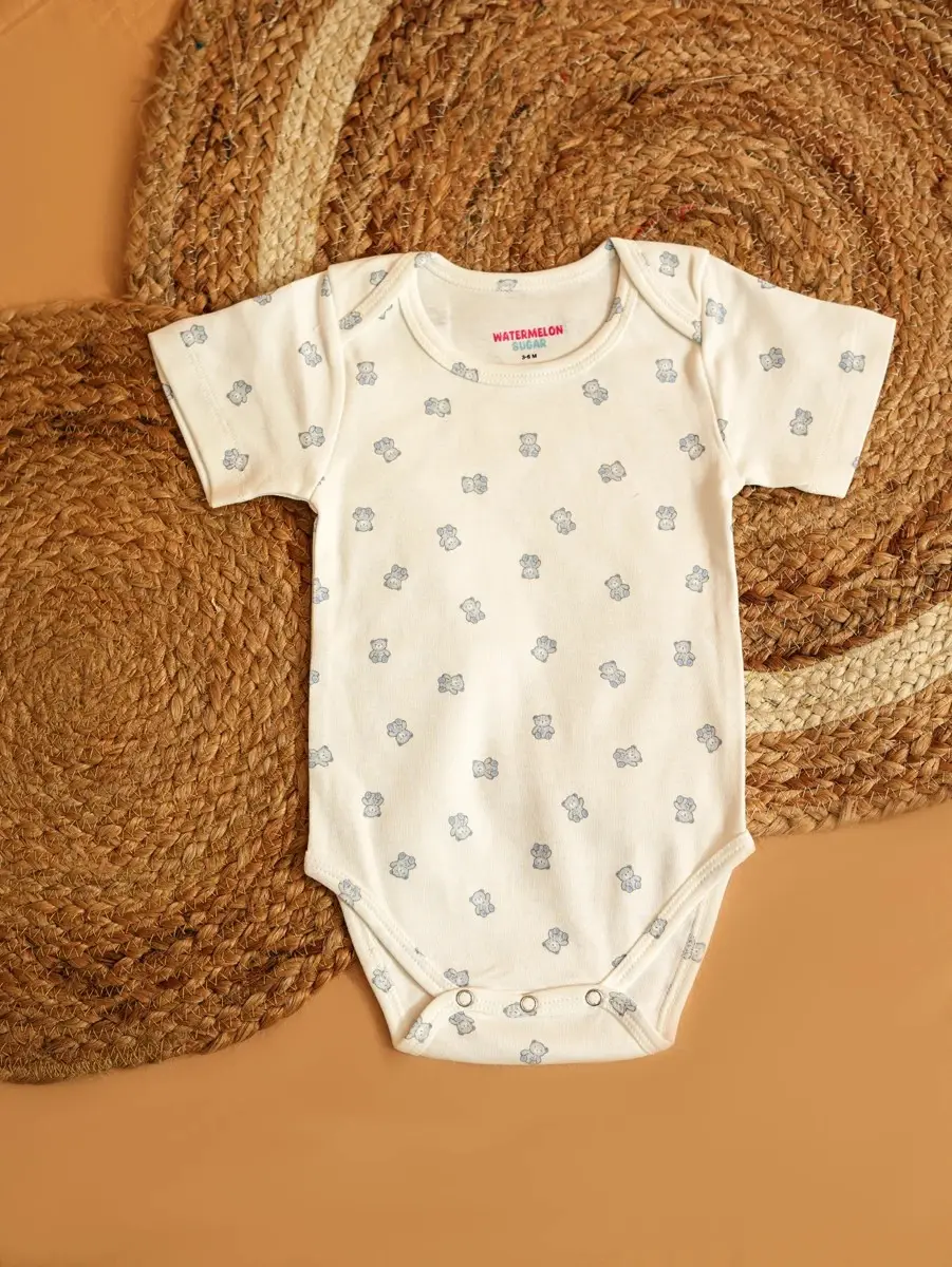 Blue Teddy Bear Printed Baby Romper