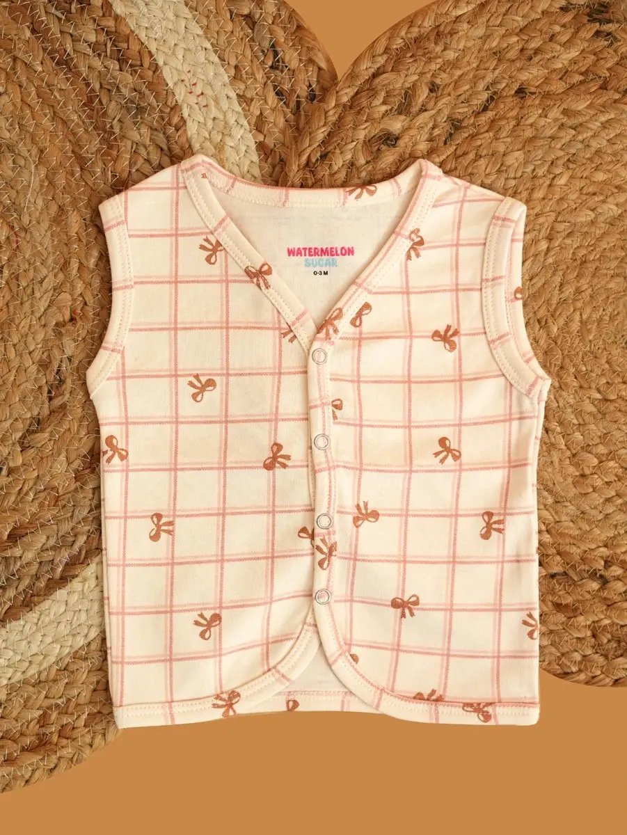 Pink Checked Ribbon Printed Jabla