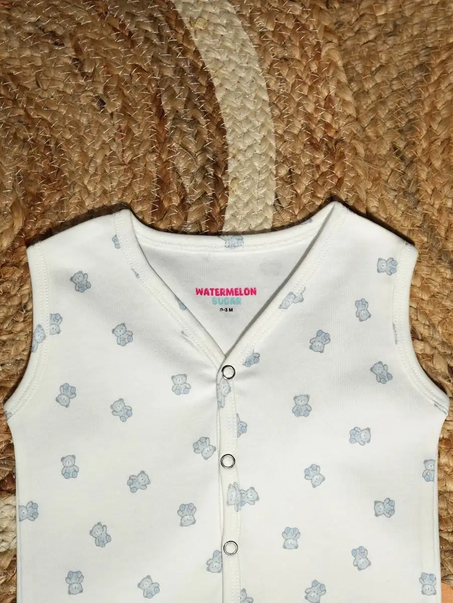 Blue Teddy Bear Print Baby Jabla