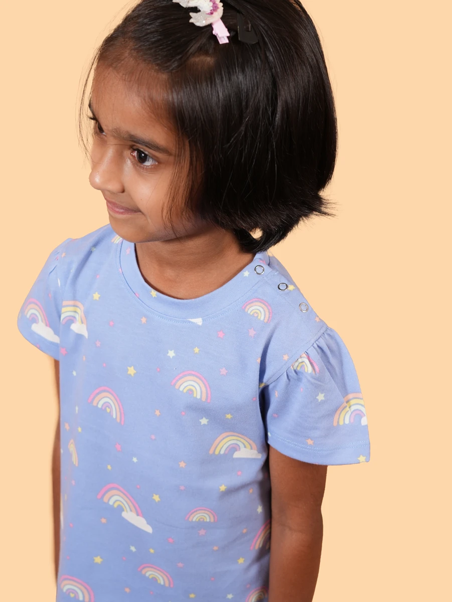 Rainbow Puff Sleeve Co-ord Set | 100% Cotton Single Jersey | 1–2Y to 5–6Y