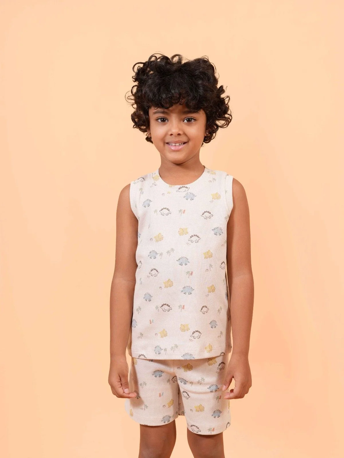 Light Biscuit Sleeveless Dinosaur Print Co-ord Set