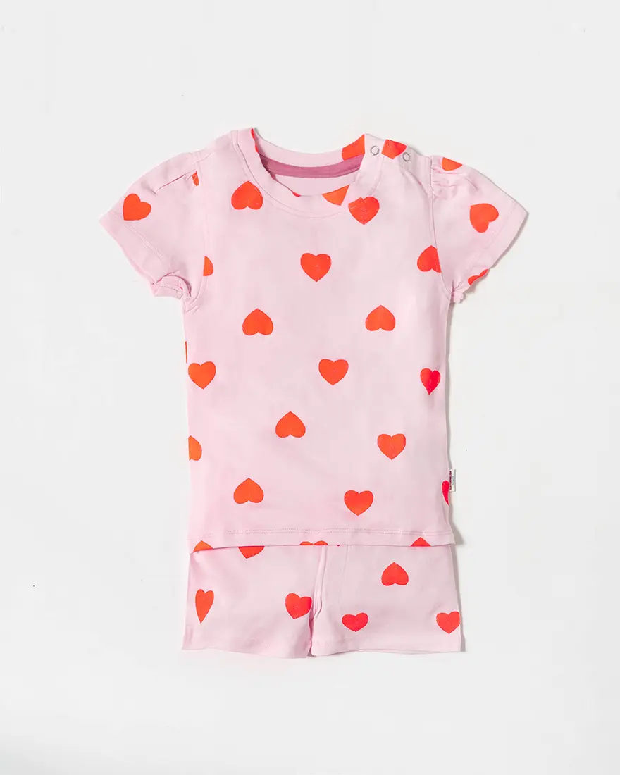 Sweet Hearts Cotton Puff Sleeve Co-ord Set