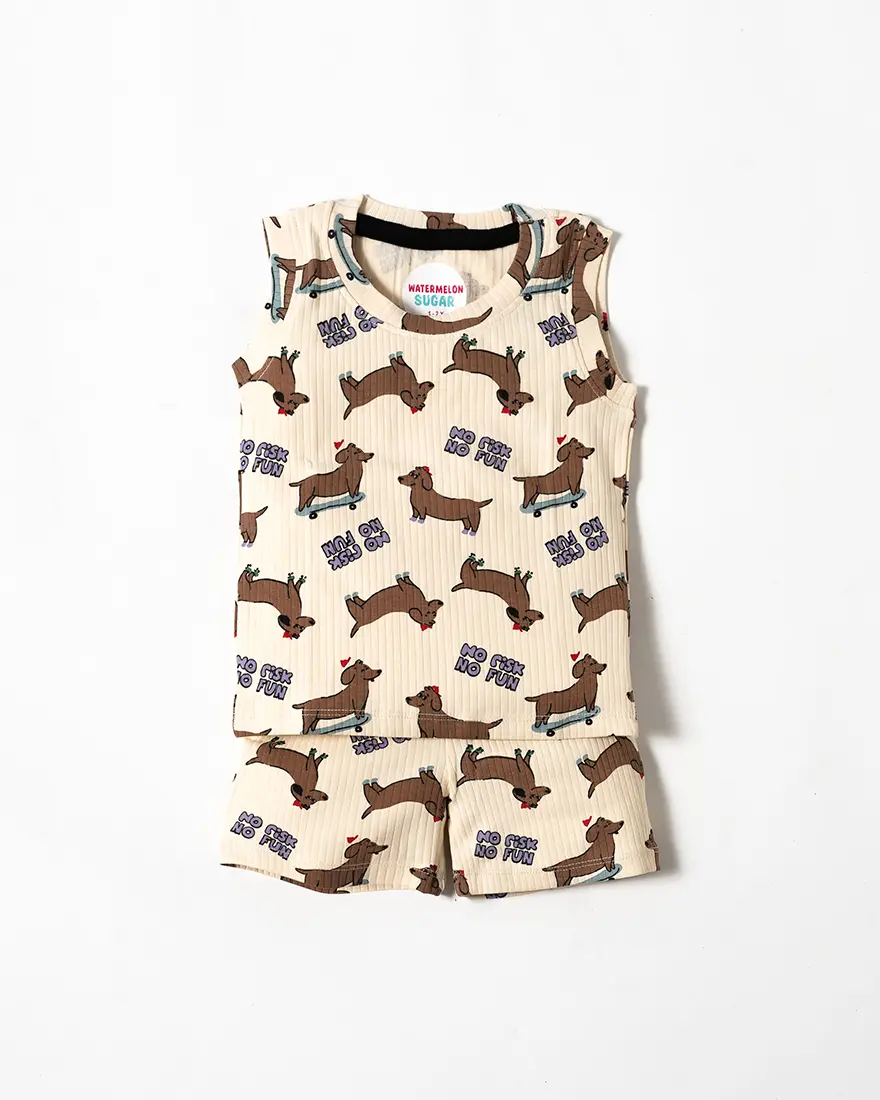 Creamy Pup Sleeveless Co-ord Set