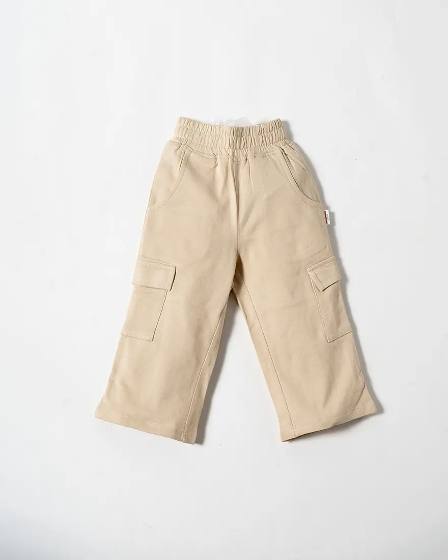 Beige Cotton Loopknit Cargo Pants