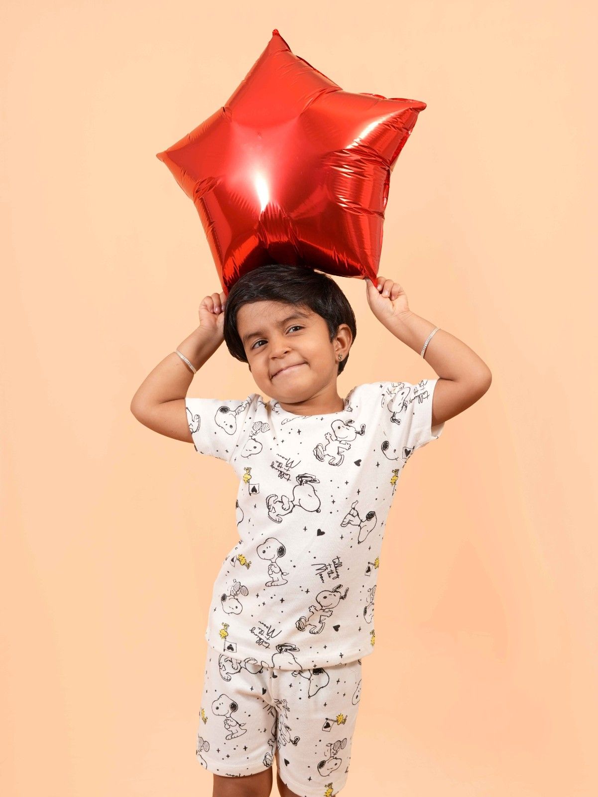 White Snoopy Print Half Sleeve Co-ord Set